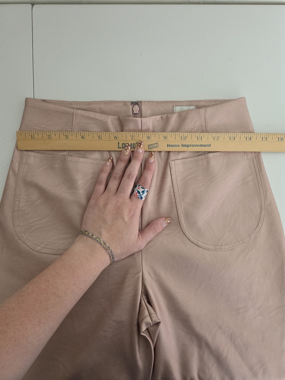 NWT Maeve Colette Crop Metallic Faux Leather Ruffle-Hem Pants Pink Metallic 27 - Picture 15 of 16
